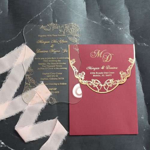Wedding Invitation Transparent Acrylic  With Envelope Elegant Invitation Card